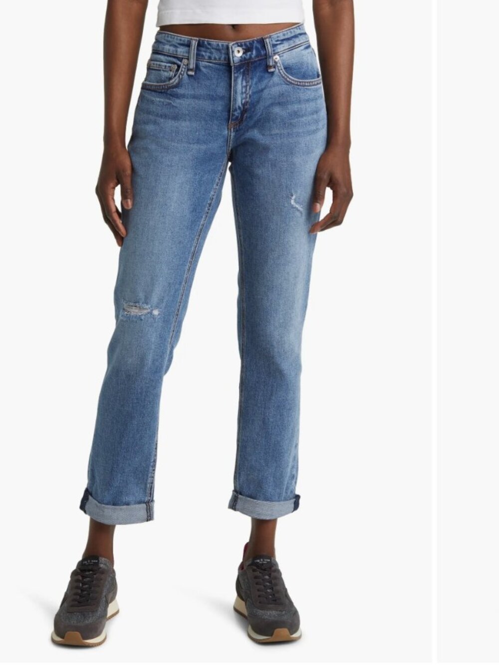 RAG & BONE Size 29 Dre Low-Rise Slim Distressed Boyfriend Jeans